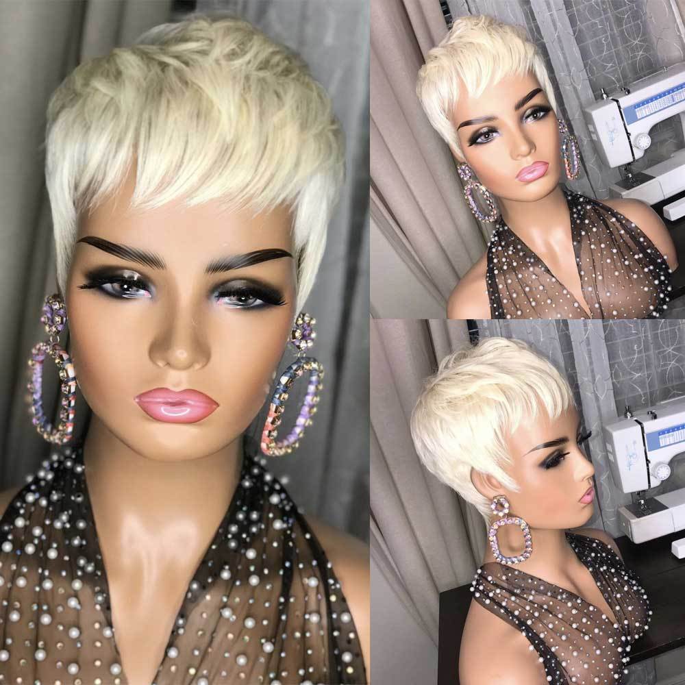 Ladies Fashion Short Straight Hair Golden Synthetic Fluffy High Temperature Silk Wig Hair Set Ladies Fashion Short Straight Hair Golden Synthetic Fluffy High Temperature Silk Wig Hair Set